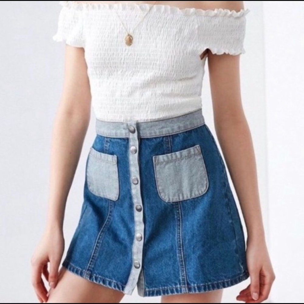 BDG two tone denim button skirt
